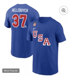 Men's US Hockey USA Hockey #37 Connor Hellebuyck Royal 2026 Name & Number T-Shirt