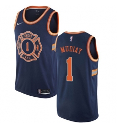 Men's Nike New York Knicks #1 Emmanuel Mudiay Swingman Navy Blue NBA Jersey - City Edition