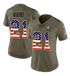 Women's Nike Cleveland Browns #21 Denzel Ward Limited Olive USA Flag 2017 Salute to Service NFL Jersey