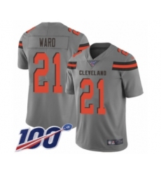 Youth Cleveland Browns #21 Denzel Ward Limited Gray Inverted Legend 100th Season Football Jersey