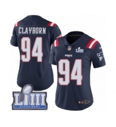 Women's Nike New England Patriots #94 Adrian Clayborn Limited Navy Blue Rush Vapor Untouchable Super Bowl LIII Bound NFL Jersey