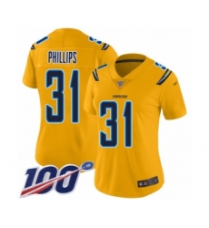 Women's Los Angeles Chargers #33 Derwin James Limited Gold Inverted Legend 100th Season Football Jersey
