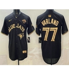 Men's Toronto Blue Jays #77 Louis Varland Black Gold 2025 American League Champions Limited Jersey