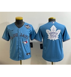 Youth Toronto Blue Jays & Leafs Blue 2025 World Series With White Leafs Logo Cool Base Stitched Baseball Jersey