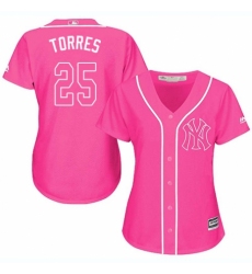 Women's Majestic New York Yankees #25 Gleyber Torres Authentic Pink Fashion Cool Base MLB Jersey