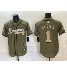 Men's Atlanta Braves #1 Ozzie Albies Olive 2026 Armed Forces Day Stitched Baseball Jersey