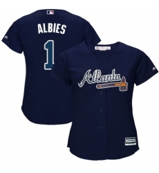 Women's Majestic Atlanta Braves #1 Ozzie Albies Replica Blue Alternate Road Cool Base MLB Jersey