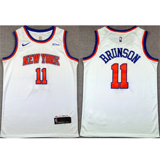 Men's New Yok Knicks #11 Jalen Brunson White Association Edition Stitched Basketball Jersey
