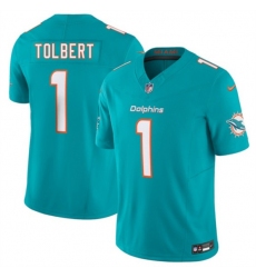 Men's Miami Dolphins #1 Jalen Tolbert Aqua 2026 F.U.S.E. Vapor Limited Football Stitched Jersey
