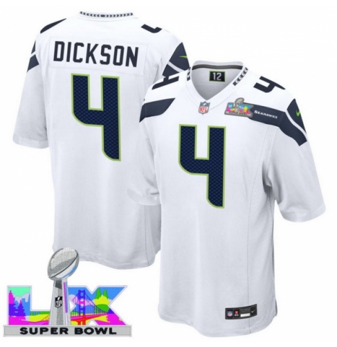 Men's Seattle Seahawks #4 Michael Dickson White 2025 2026 Super Bowl LX F U S E Stitched Jersey