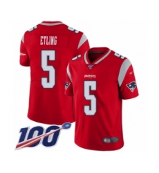 Men's New England Patriots #5 Danny Etling Limited Red Inverted Legend 100th Season Football Jersey