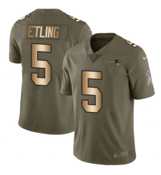 Men's Nike New England Patriots #5 Danny Etling Limited Olive Gold 2017 Salute to Service NFL Jersey