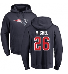 NFL Nike New England Patriots #26 Sony Michel Navy Blue Name & Number Logo Pullover Hoodie