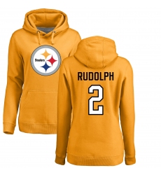 Women's Nike Pittsburgh Steelers #2 Mason Rudolph Gold Name & Number Logo Pullover Hoodie