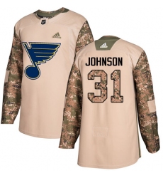 Men's Adidas St. Louis Blues #31 Chad Johnson Authentic Camo Veterans Day Practice NHL Jersey