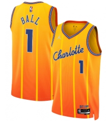 Men's Charlotte Hornets #1 LaMelo Ball Gold 2025-26 City Edition Swingman Stitched Jersey