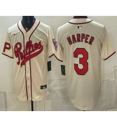 Men's Philadelphia Phillies #3 Bryce Harper Name Cream 2026 Field of Dreams Stadium Stitched Jersey