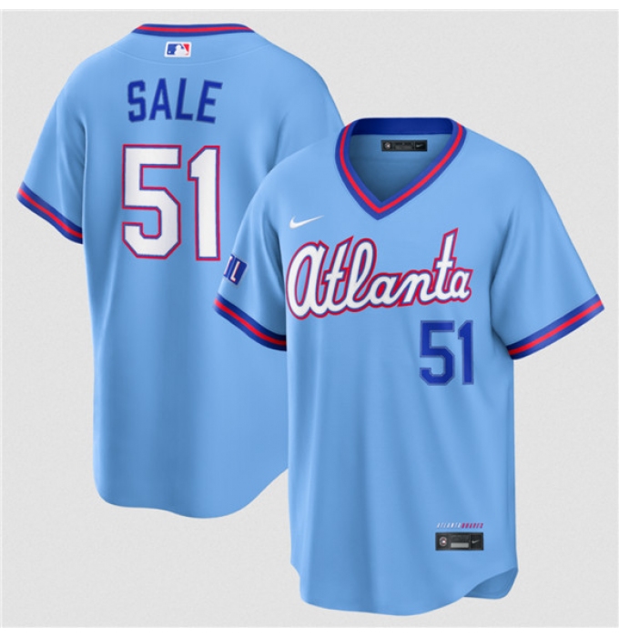 Men's Atlanta Braves #51 Chris Sale Powder Blue 2026 City Connect Stadium Stitched Baseball Jersey