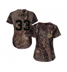 Women's Cleveland Indians #33 Brad Hand Authentic Camo Realtree Collection Flex Base Baseball Jersey