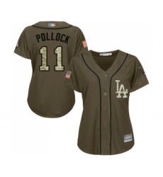 Women's Los Angeles Dodgers #11 A. J. Pollock Authentic Green Salute to Service Baseball Jersey