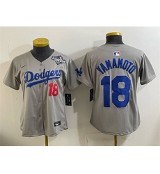 Youth Los Angeles Dodgers #18 Yoshinobu Yamamoto Grey 2025 World Series Limited Stitched Baseball Jersey