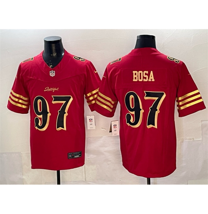 Men's San Francisco 49ers #97 Nick Bosa Red Gold 2025 F.U.S.E. “Rivalries” Vapor Limited Stitched Football Jersey