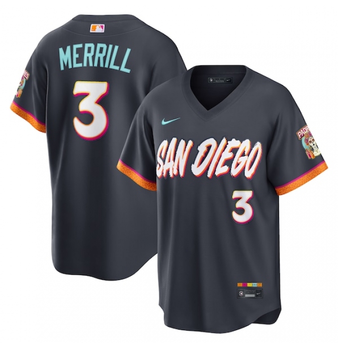 Men's San Diego Padres #3 Jackson Merrill Obsidian 2026 City Connect Stadium Limited Stitched Baseball Jersey