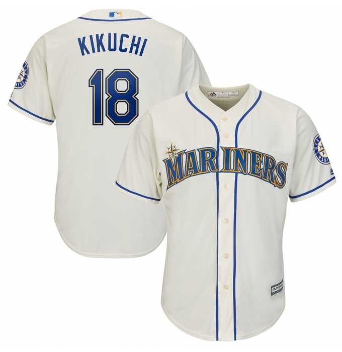 Men's Seattle Mariners 18 Yusei Kikuchi Cream Cool Base Jersey