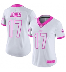 Women's Nike New York Giants #17 Daniel Jones White Pink Stitched NFL Limited Rush Fashion Jersey