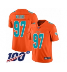 Men's Miami Dolphins #97 Christian Wilkins Limited Orange Inverted Legend 100th Season Football Jersey