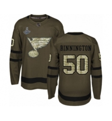Youth St. Louis Blues #50 Jordan Binnington Authentic Green Salute to Service 2019 Stanley Cup Champions Hockey Jersey