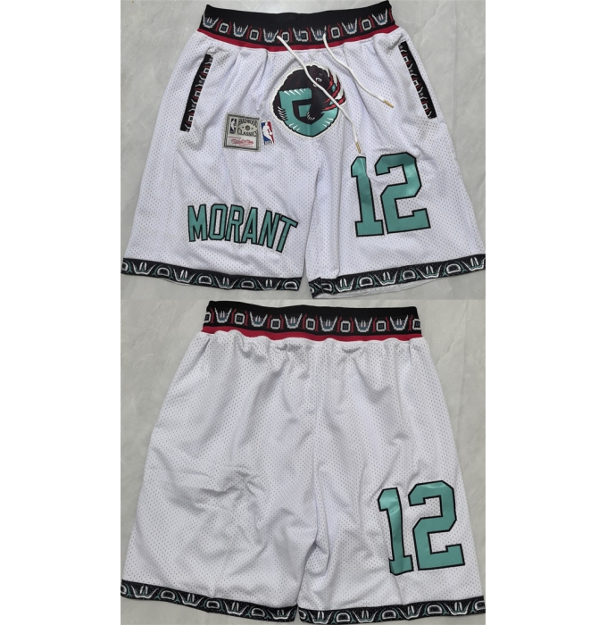 Men's Memphis Grizzlies #12 Ja Morant White 2025 Shorts (Run Small)