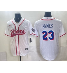 Men's Philadelphia 76ers #23 LeBron James White Cool Base Stitched Baseball Jersey