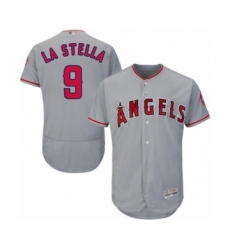 Men's Los Angeles Angels of Anaheim #9 Tommy La Stella Grey Road Flex Base Authentic Collection Baseball Jersey