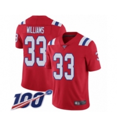 Men's New England Patriots #33 Joejuan Williams Red Alternate Vapor Untouchable Limited Player 100th Season Football Jersey