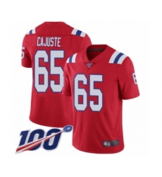 Youth New England Patriots #65 Yodny Cajuste Red Alternate Vapor Untouchable Limited Player 100th Season Football Jersey