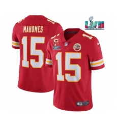 Men’s Kansas City Chiefs #15 Patrick Mahomes Red Super Bowl LVII Patch And 4-star C Patch Vapor Untouchable Limited Stitched Jersey