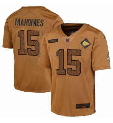 Youth Kansas City Chiefs #15 Patrick Mahomes Nike Brown 2023 Salute To Service Limited Jersey