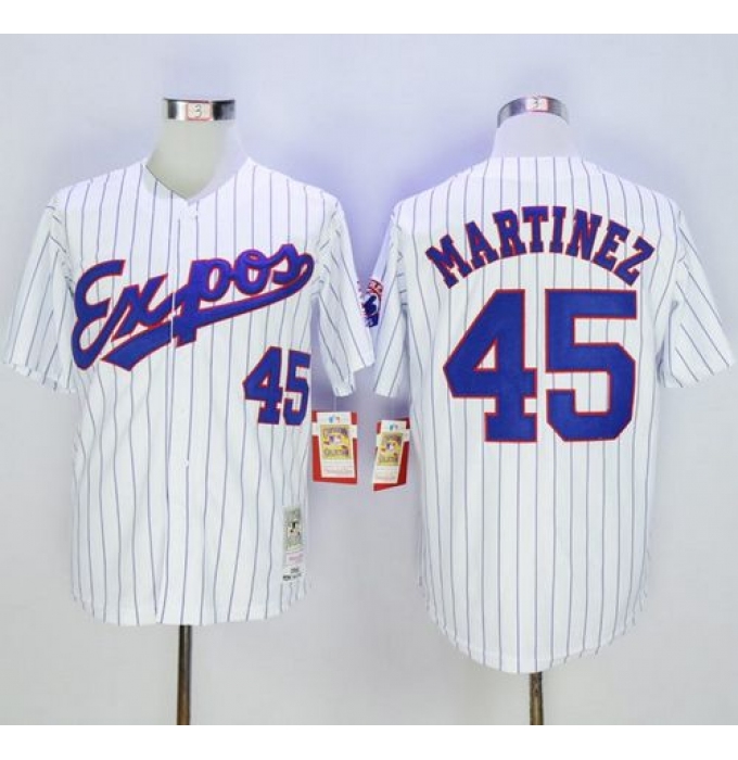 Mitchell And Ness 1982 Expos #45 Pedro Martinez White(Black Strip) Throwback Stitched Baseball Jersey