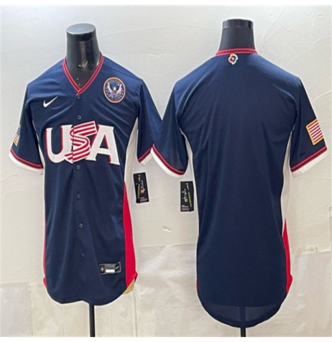 Men's USA Baseball Blank Navy 2026 World Baseball Classic United States 250th Anniversary Road Stadium Stitched Jersey