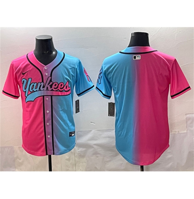 Men's New York Yankees Blank Pink Blue Limited Stitched Baseball Jersey