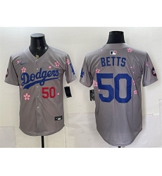 Men's Los Angeles Dodgers #50 Mookie Betts Grey 2025 Tokyo Series Limited Stitched Baseball Jersey