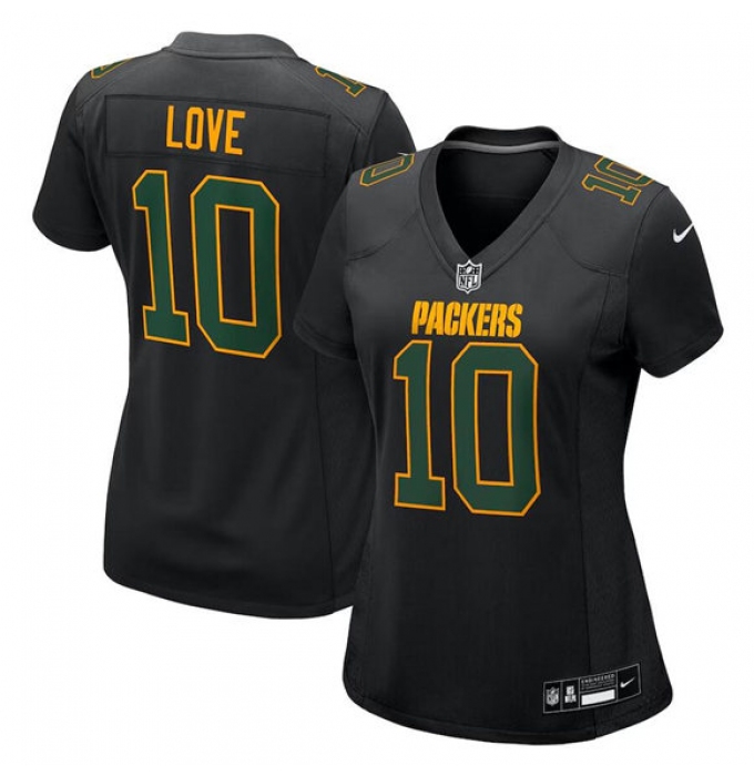 Women's Green Bay Packers #10 Jordan Love Black Fashion Football Stitched Game Jersey(Run Small)