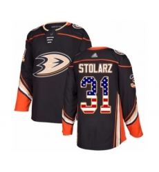 Men's Anaheim Ducks #31 Anthony Stolarz Authentic Black USA Flag Fashion Hockey Jersey