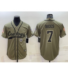 Men's Dallas Cowboys #7 Trevon Diggs 2022 Olive Salute to Service Cool Base Stitched Baseball Jersey