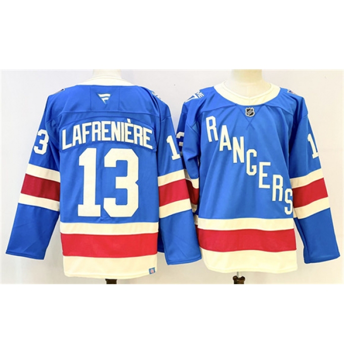 Men's New York Rangers #13 Alexis Lafreniere Blue 2025 Stitched Hockey Jersey