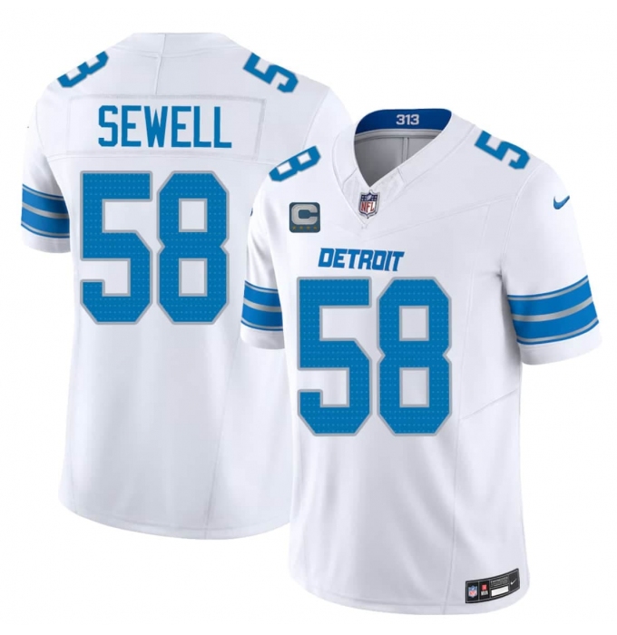 Men's Detroit Lions #58 Penei Sewell White 2026 F.U.S.E. With 4-Star C Vapor Limited Football Stitched Jersey
