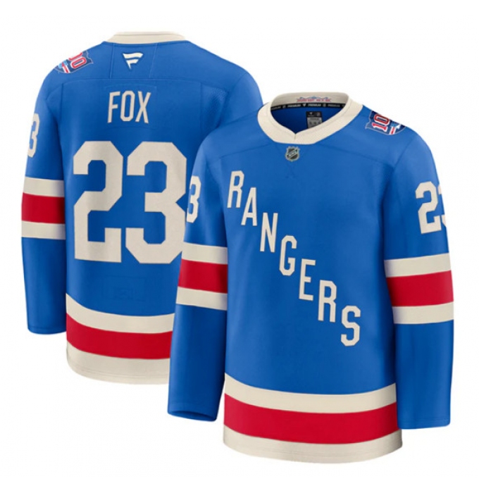 Men's New York Rangers #23 Adam Fox Blue Centennial Stitched Hockey Jersey