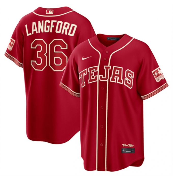 Men's Texas Rangers #36 Wyatt Langford Red 2026 City Connect Stadium Stitched Baseball Jersey
