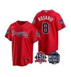 Men's Atlanta Braves #8 Eddie Rosario 2021 Red World Series With 150th Anniversary Patch Cool Base Stitched Jersey